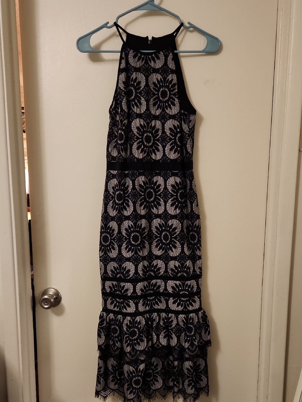 Banana Republic Black and White Floral Lace Halter Midi Dress